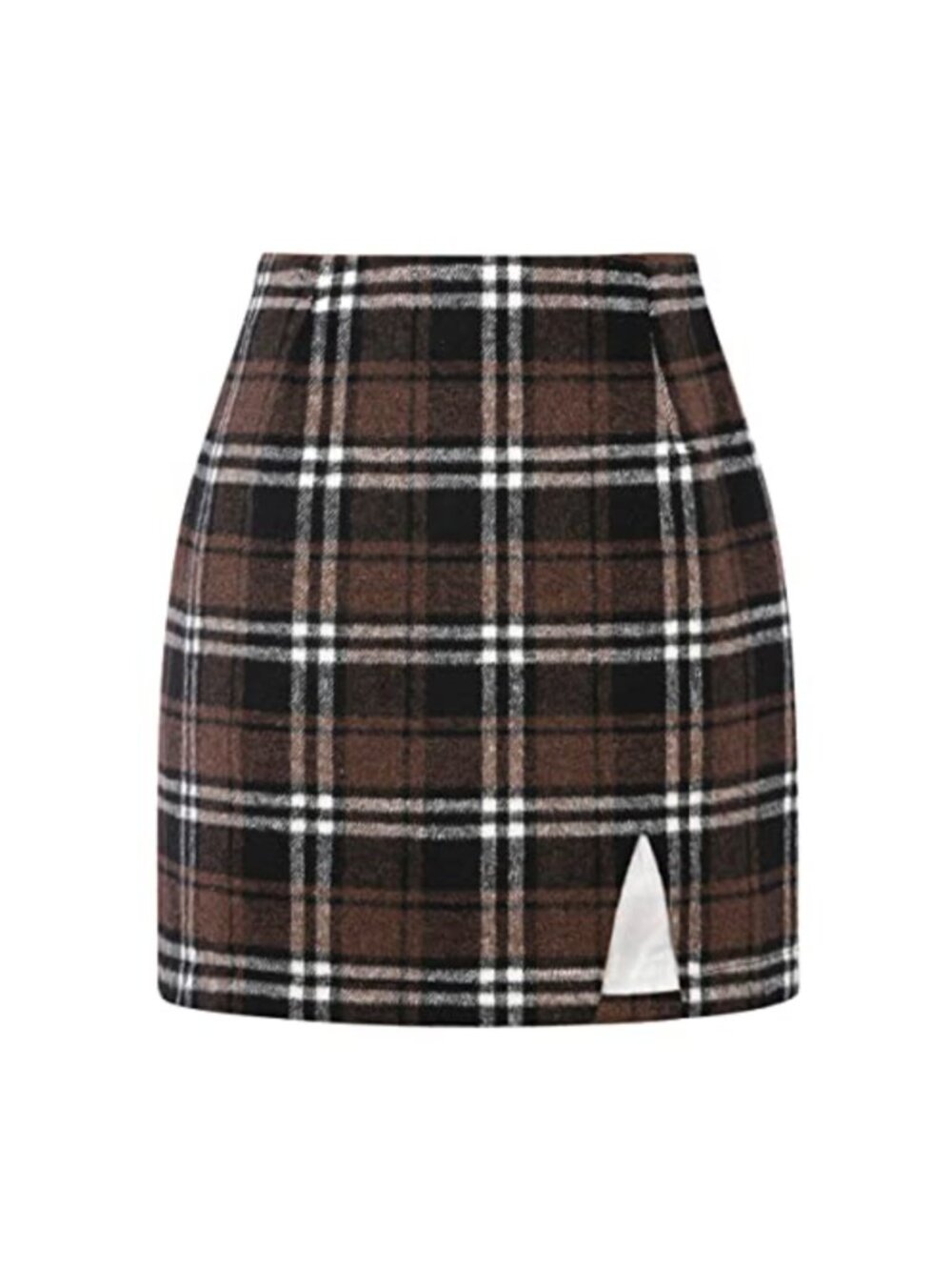 Plaid Mini Skirt High Waisted Wool Pencil Slit Fall Winter